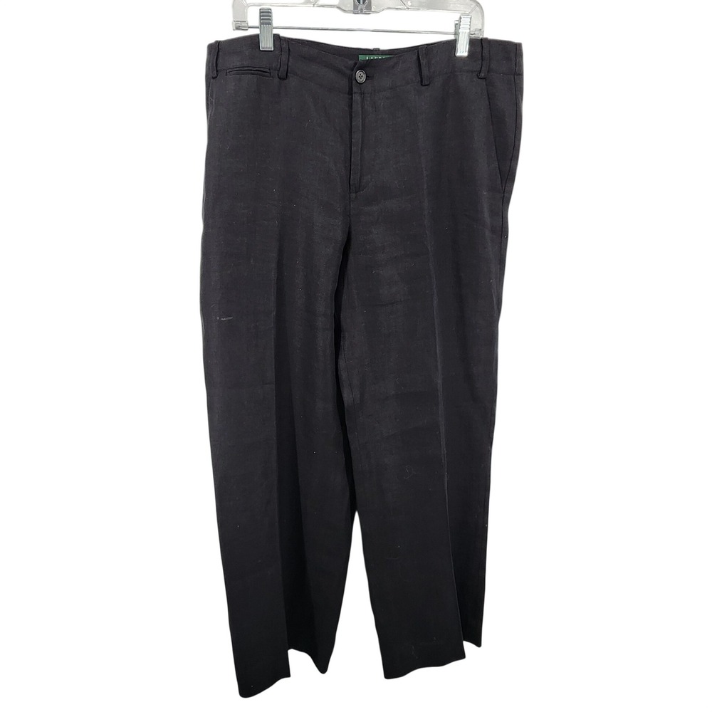 Lauren Ralph Lauren 14 Black Linen Sanderson Pants Straight Leg Career Workwear - Picture 2 of 10
